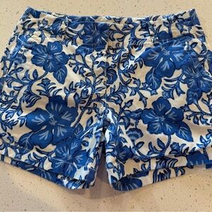 Vineyard Vines Morada Shorts Size 8 Blue White Hibiscus Floral Summer Large Medi